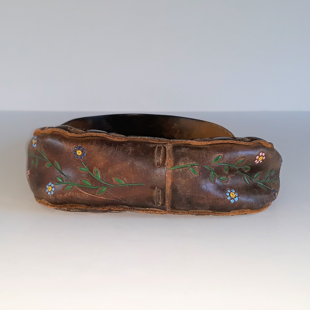 Floral Stamped Leather Shoulder Bag Vintage - Picture 5 of 8